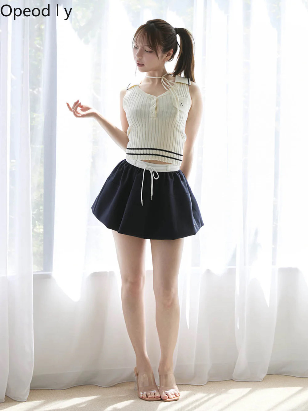 Suspender Tank Top - Японский вязаный топ-жилет без рукавов с