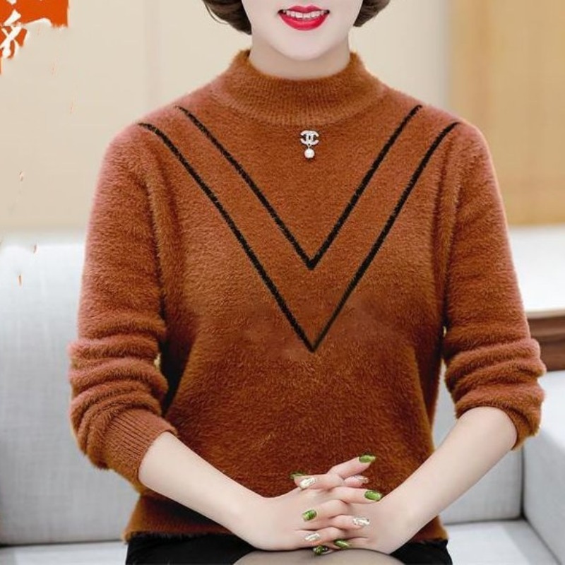 Undershirt Crew Neck - Женский осенне-зимний Однотонный пуловер из флока